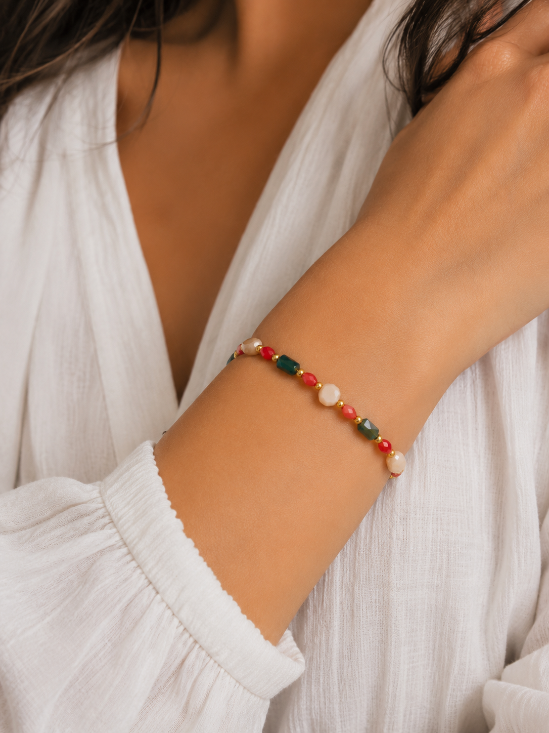 Pulsera de Acero Inoxidable para Mujer, Pulsera de Cuentas Multicolor con Charm Inicial, Pulsera Elegante y Delicada