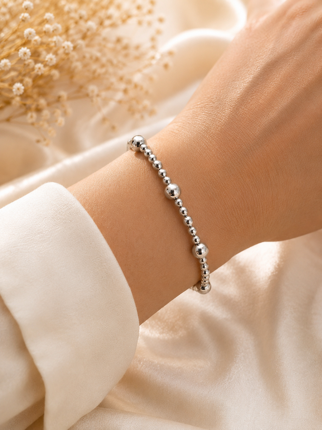 Pulsera de Bolitas plata de Acero Inoxidable para Mujer – Diseño Elegante