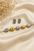 Set de Pulsera y Pantallas para Mujer, Joyería Bicolor Dorada y Plateada, Acero Inoxidable