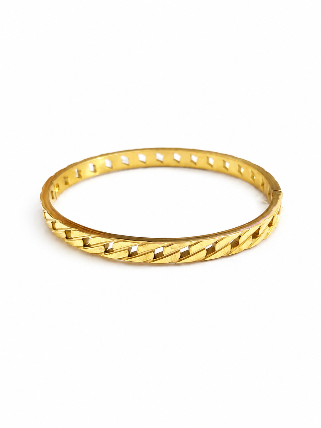 Pulsera/Brazalete Rígido Dorado con Diseño de Eslabones, Acero Inoxidable