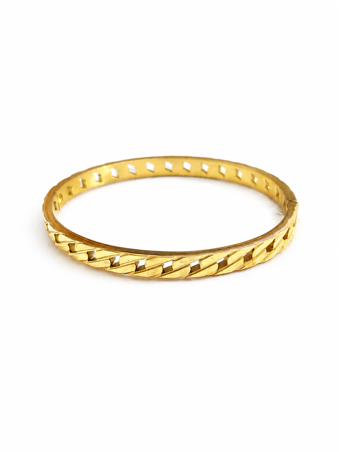 Pulsera/Brazalete Rígido Dorado con Diseño de Eslabones, Acero Inoxidable