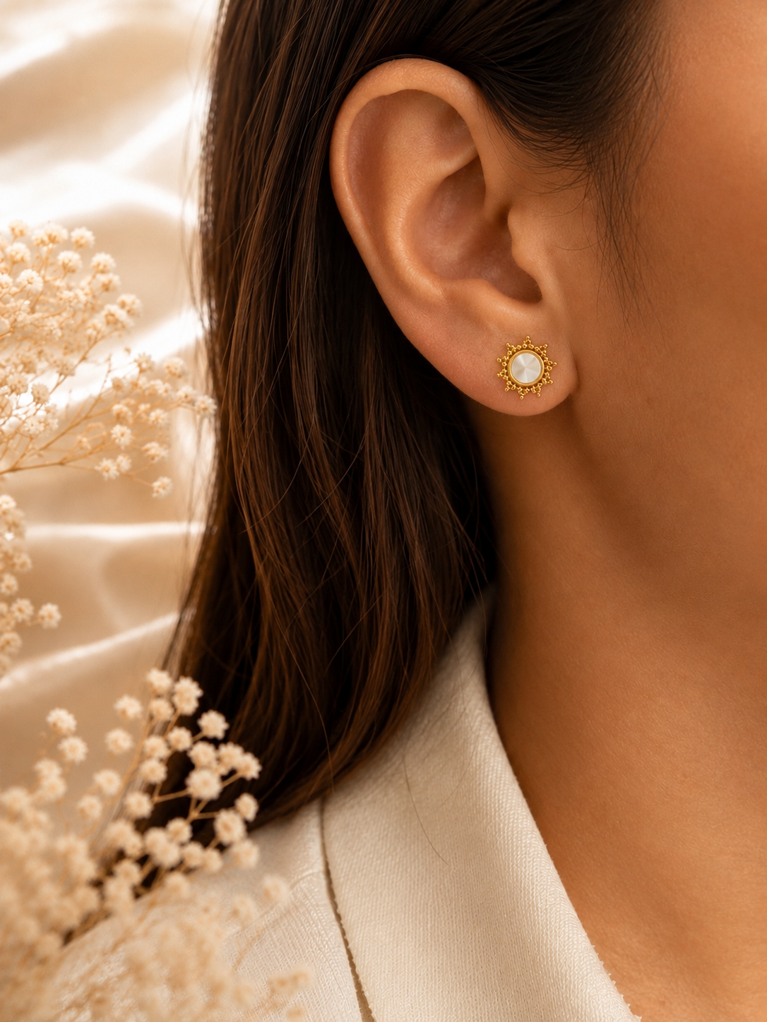 Aretes de Sol con Nácar | Acero Inoxidable