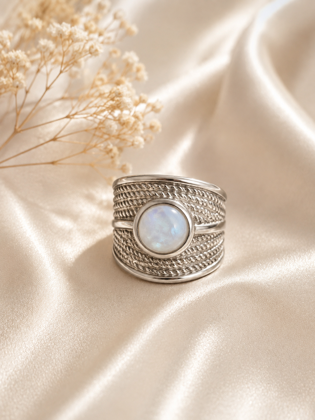 Anillo Plateado con Piedra Madreperla | Stainless Steel