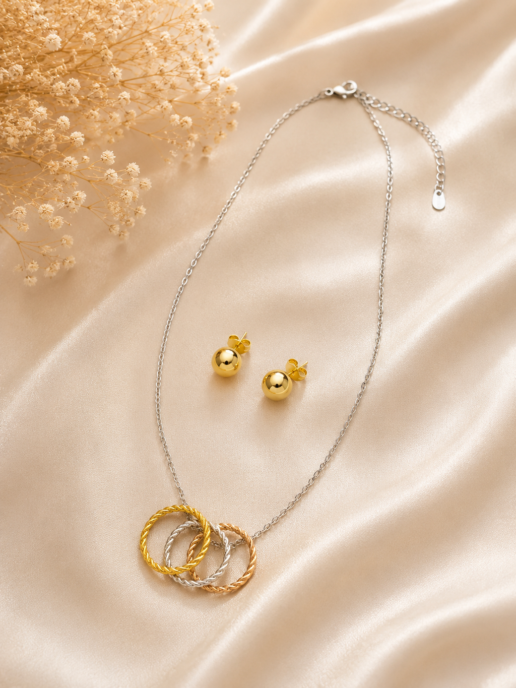 Set de Collar y Aretes Bicolor | Dorado y Plateado