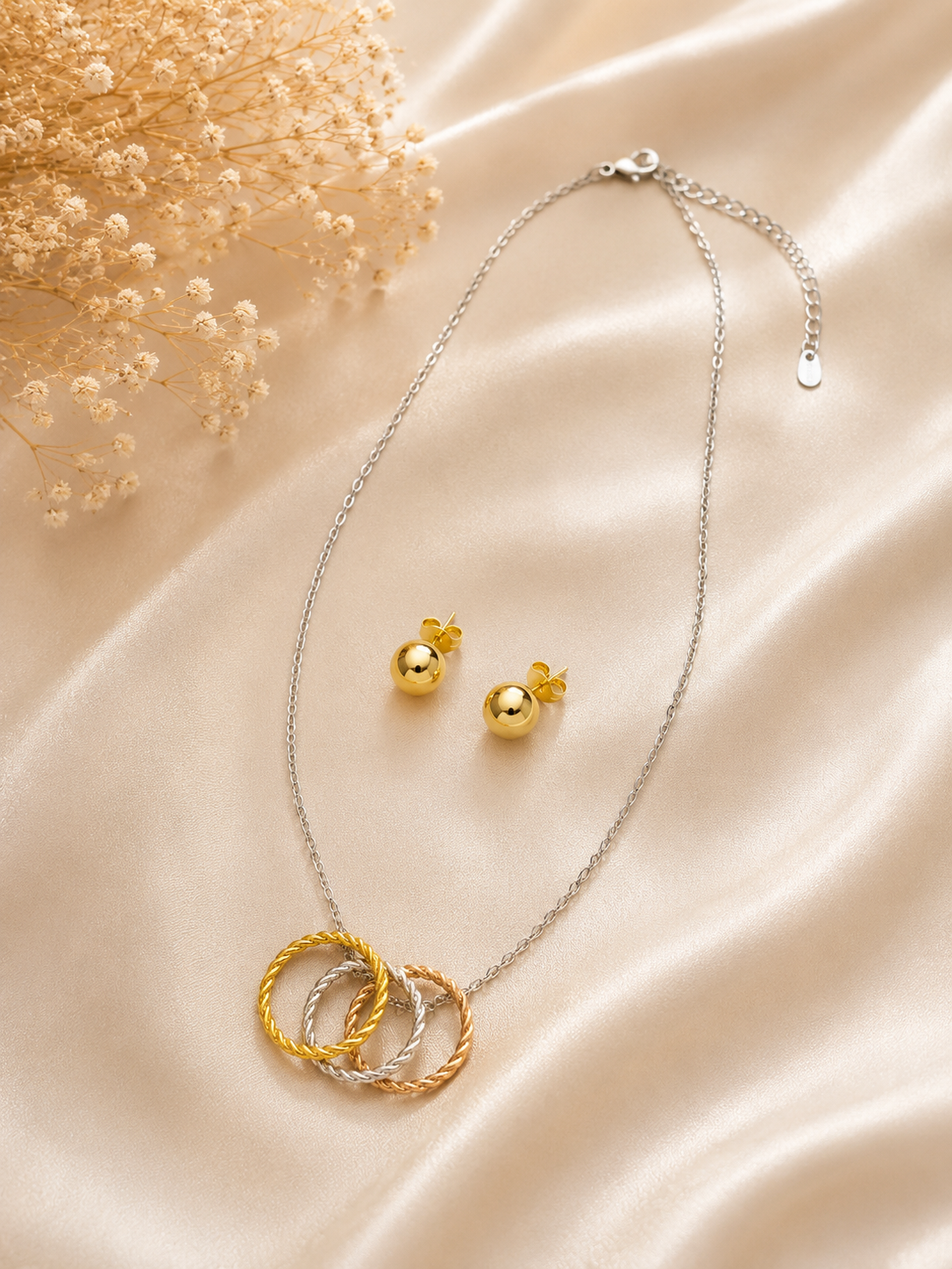 Set de Collar y Aretes Bicolor | Dorado y Plateado