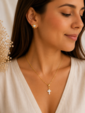 Collar de Cruz Dorado para Mujer, Joyería Cristiana, Acero Inoxidable