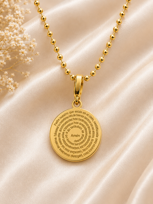 Collar color oro con oración, joyería cristiana, Acero Inoxidable