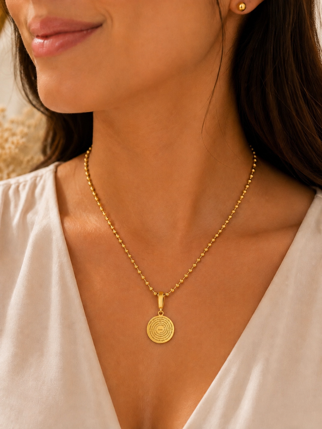 Collar color oro con oración, joyería cristiana, Acero Inoxidable
